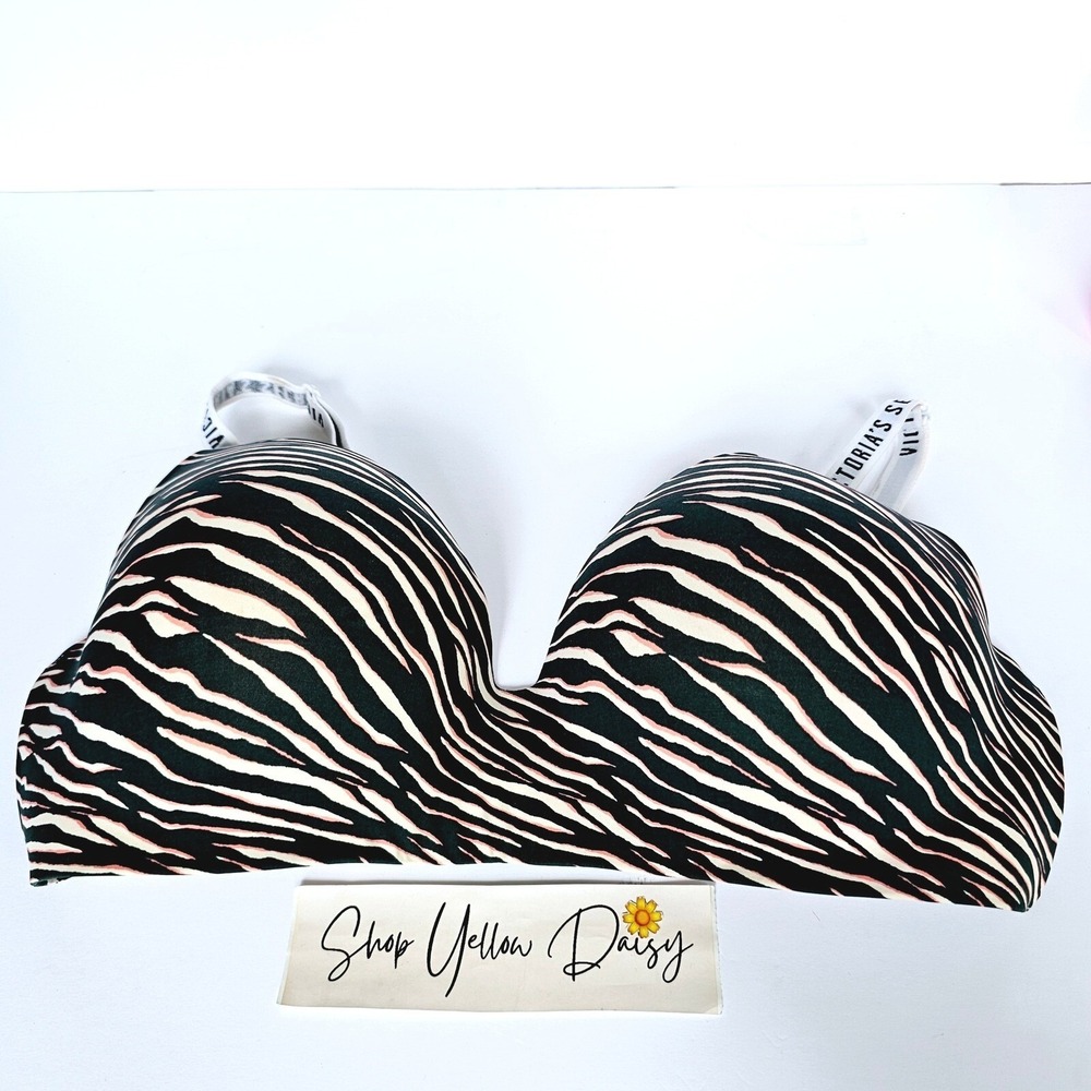 Victoria's Secret Wireless Bra Zebra Animal Print Logo Strap Intimates 38DD